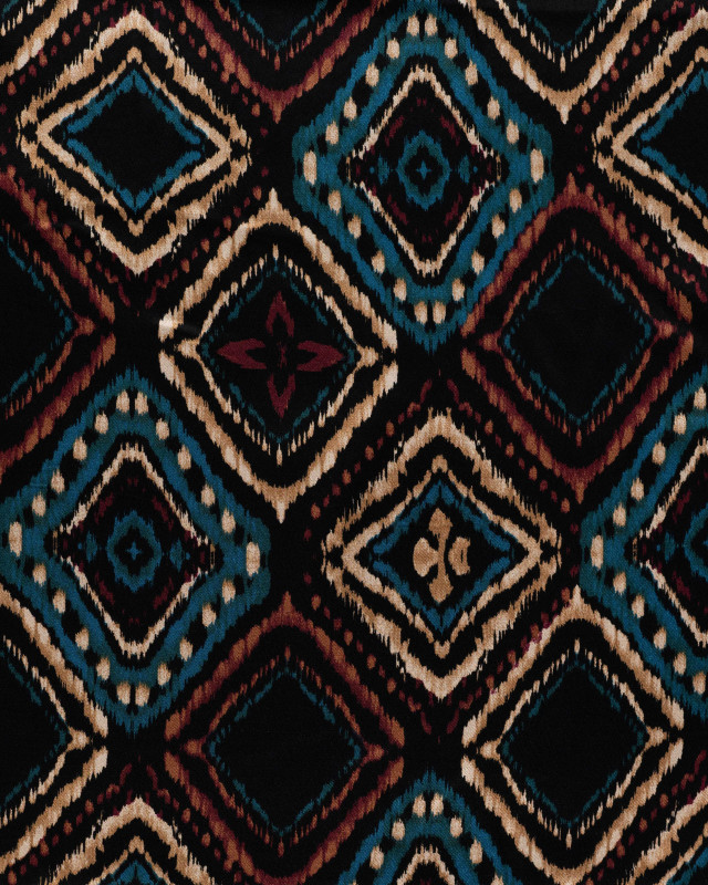 Tissu Viscose Satiné Motif Rétro Turquoise - Mercerine