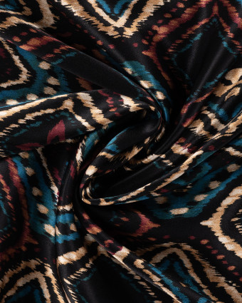Tissu Viscose Satiné Motif Rétro Turquoise - Mercerine