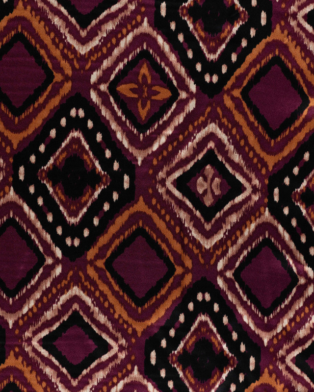 Tissu Viscose Satiné Motif Rétro Prune - Mercerine