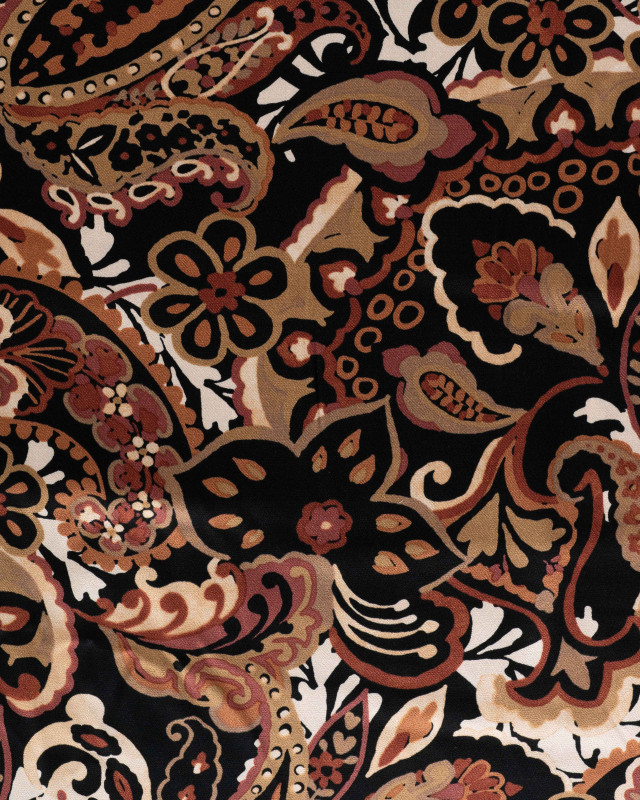 Tissu Viscose Satiné Motif Cachemire Camel Marsala - Mercerine