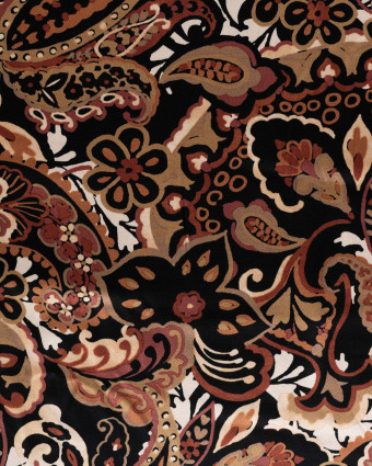 Tissu Viscose Satiné Motif Cachemire Camel Marsala - Mercerine