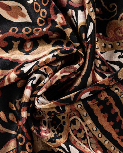 Tissu Viscose Satiné Motif Cachemire Camel Marsala - Mercerine