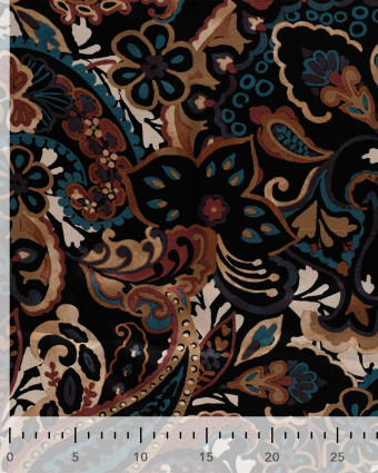 Tissu Viscose Satiné Motif Cachemire Camel Pétrole - Mercerine