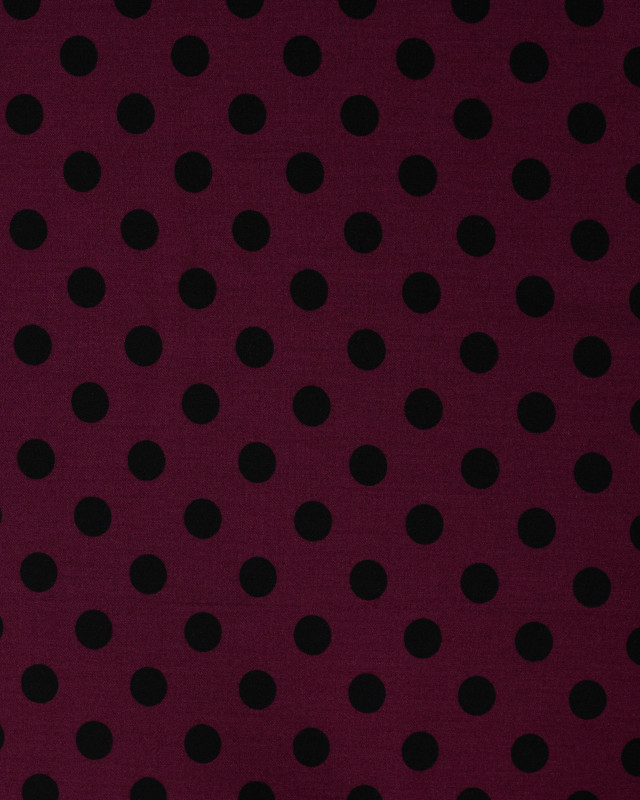 Tissu Viscose Twill Petit Pois Noir Fond Prune - Mercerine