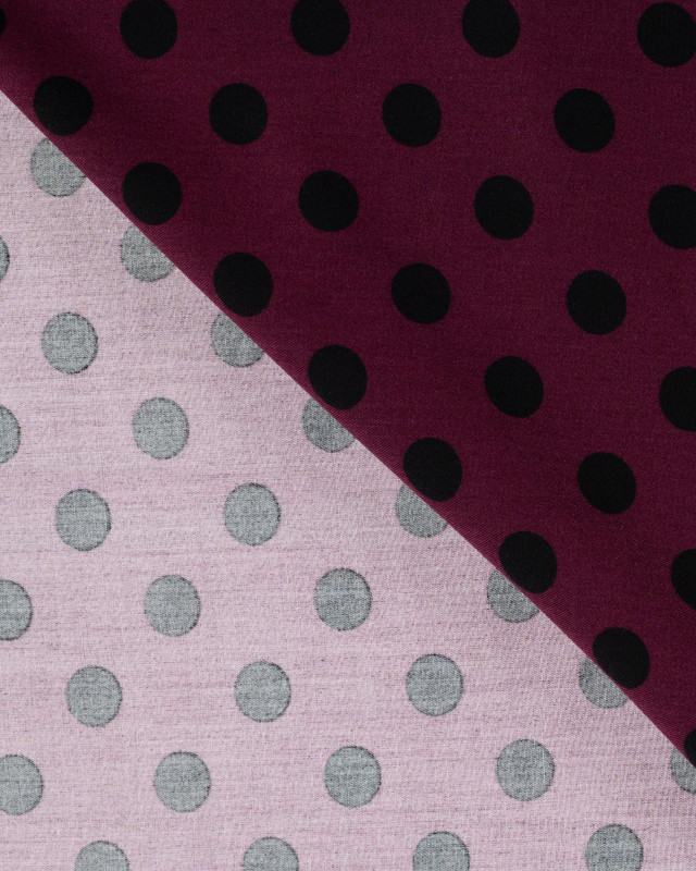 Tissu Viscose Twill Petit Pois Noir Fond Prune - Mercerine
