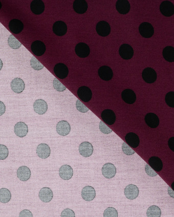 Tissu Viscose Twill Petit Pois Noir Fond Prune - Mercerine