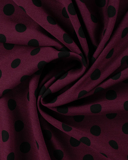 Tissu Viscose Twill Petit Pois Noir Fond Prune - Mercerine