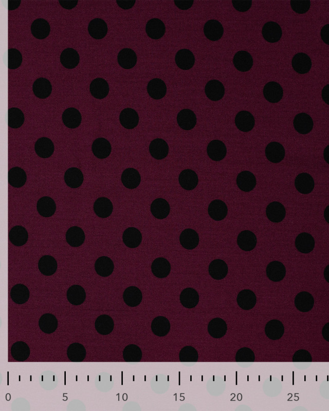 Tissu Viscose Twill Petit Pois Noir Fond Prune - Mercerine