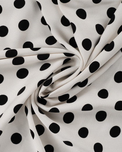 Tissu Viscose Twill Petit Pois Noir Fond Blanc - Mercerine