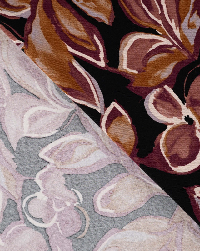 Tissu Viscose Twill Fleurs des Iles Prune - Mercerine