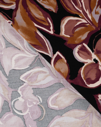 Tissu Viscose Twill Fleurs des Iles Prune - Mercerine