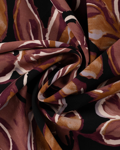 Tissu Viscose Twill Fleurs des Iles Prune - Mercerine