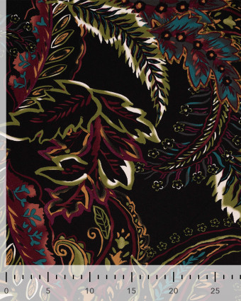 Tissu Viscose Twill Feuillage Vert Fond Prune - Mercerine