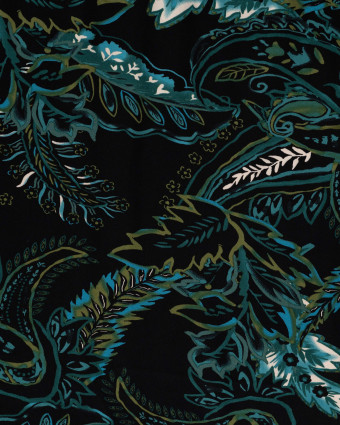Tissu Viscose Twill Feuillage Turquoise Fond Vert - Mercerine
