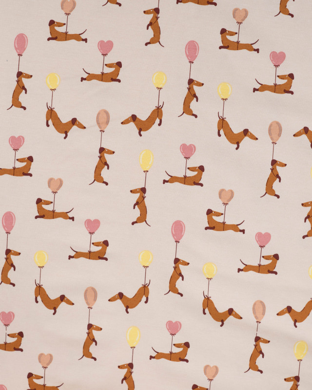 Tissu Jersey Motif Teckel Ballon Beige - Mercerine