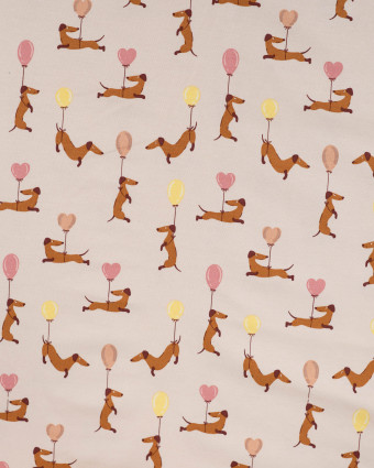 Tissu Jersey Motif Teckel Ballon Beige - Mercerine