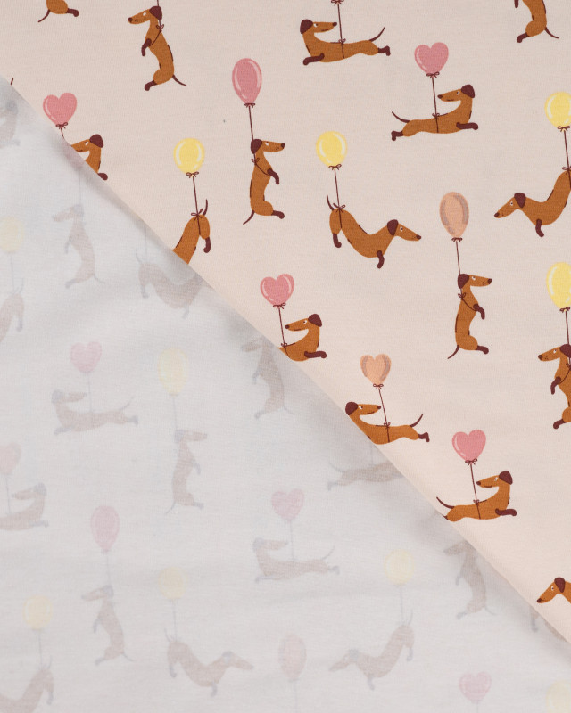 Tissu Jersey Motif Teckel Ballon Beige - Mercerine