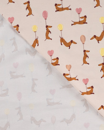 Tissu Jersey Motif Teckel Ballon Beige - Mercerine