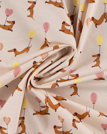 Tissu Jersey Motif Teckel Ballon Beige - Mercerine