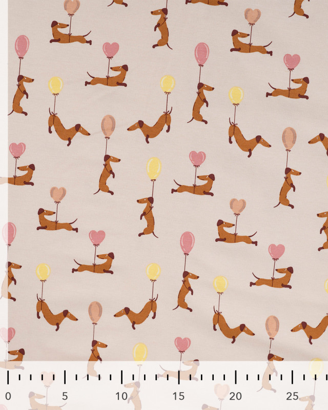 Tissu Jersey Motif Teckel Ballon Beige - Mercerine