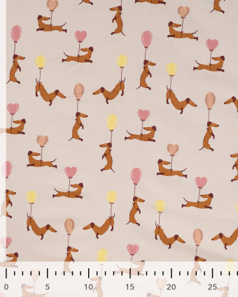 Tissu Jersey Motif Teckel Ballon Beige - Mercerine