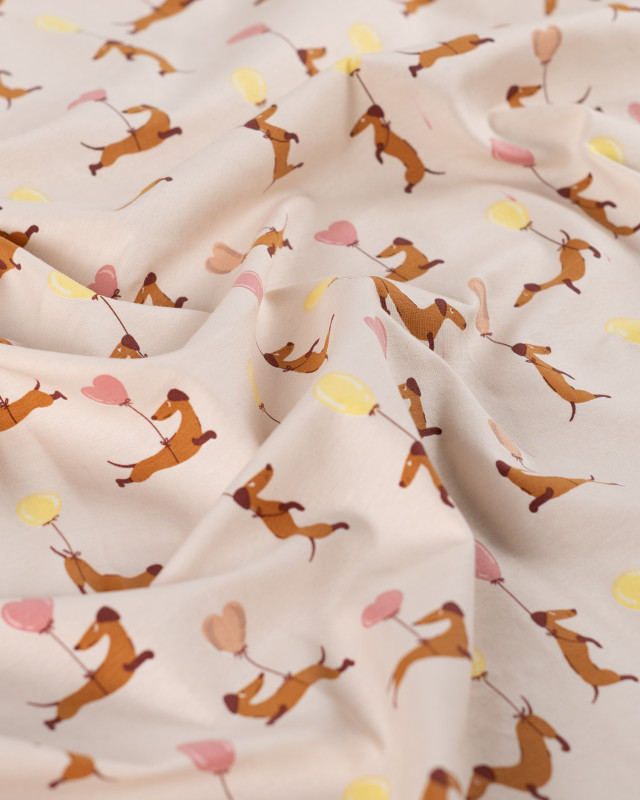 Tissu Jersey Motif Teckel Ballon Beige - Mercerine