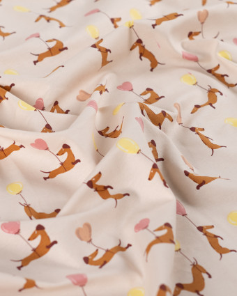 Tissu Jersey Motif Teckel Ballon Beige - Mercerine