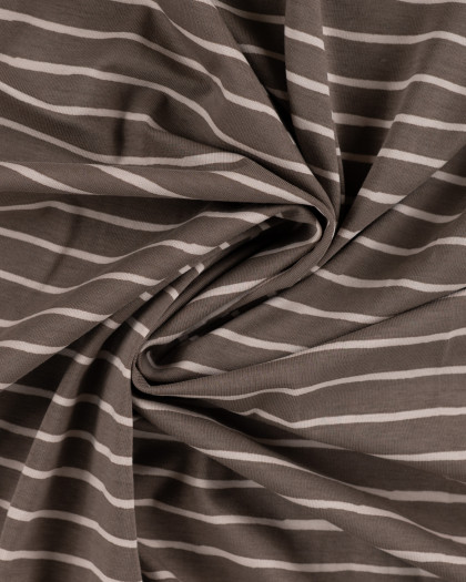 Tissu Jersey à Rayures Chocolat Beige - Mercerine