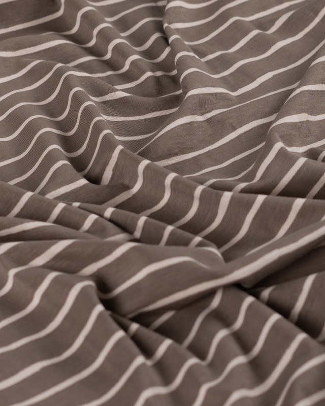 Tissu Jersey à Rayures Chocolat Beige - Mercerine