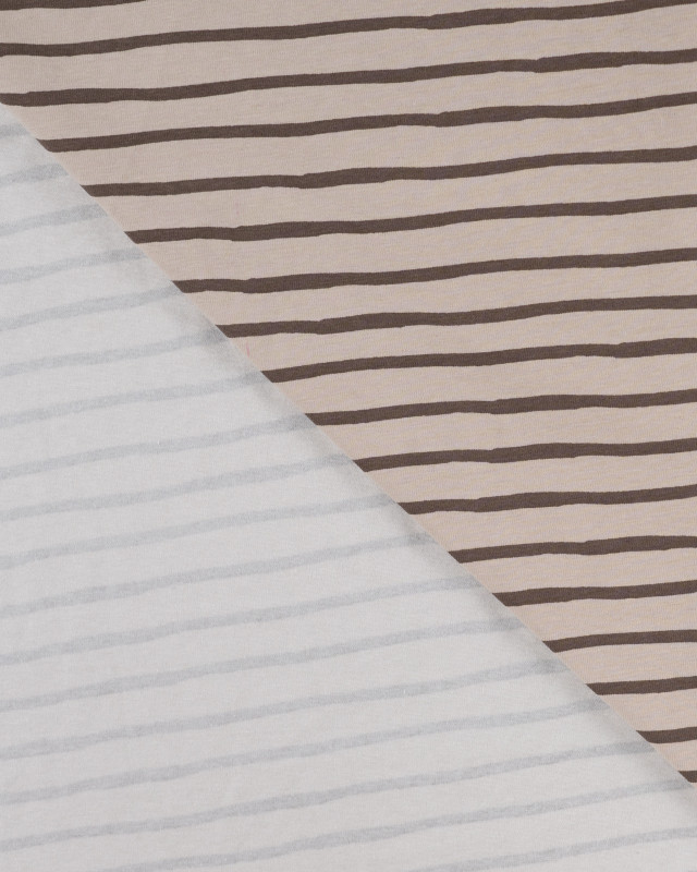 Tissu Jersey à Rayures Beige Chocolat - Mercerine