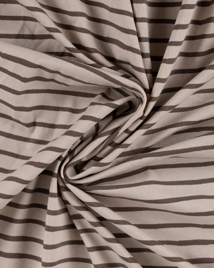 Tissu Jersey à Rayures Beige Chocolat - Mercerine