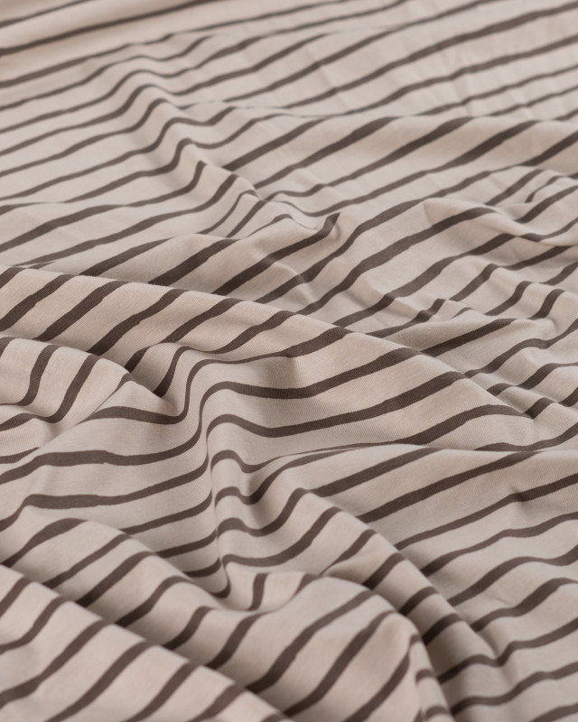 Tissu Jersey à Rayures Beige Chocolat - Mercerine