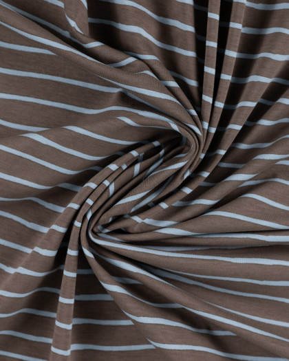 Tissu Jersey à Rayures Chocolat Bleu - Mercerine
