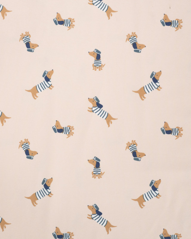 Tissu Jersey Motif Teckel Marin Beige - Mercerine
