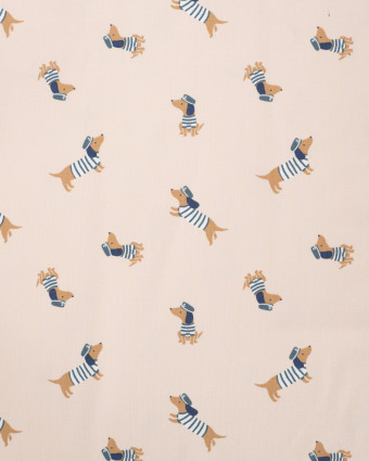 Tissu Jersey Motif Teckel Marin Beige - Mercerine
