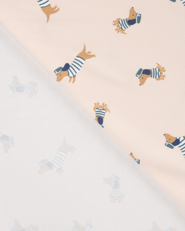 Tissu Jersey Motif Teckel Marin Beige - Mercerine