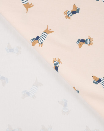 Tissu Jersey Motif Teckel Marin Beige - Mercerine