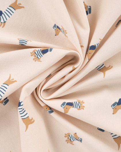 Tissu Jersey Motif Teckel Marin Beige - Mercerine