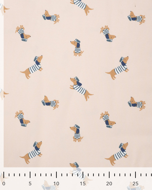 Tissu Jersey Motif Teckel Marin Beige - Mercerine