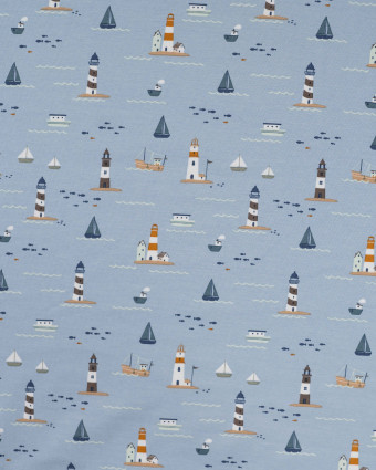 Tissu Jersey Motif Petit Bateau Fond Bleu Clair - Mercerine