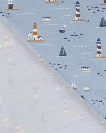 Tissu Jersey Motif Petit Bateau Fond Bleu Clair - Mercerine