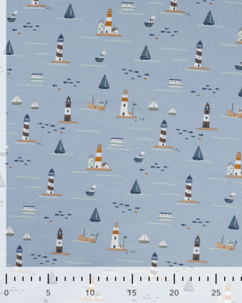 Tissu Jersey Motif Petit Bateau Fond Bleu Clair - Mercerine