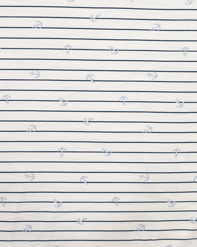 Tissu Jersey à Rayures Motif Encre Bleu Ciel - Mercerine