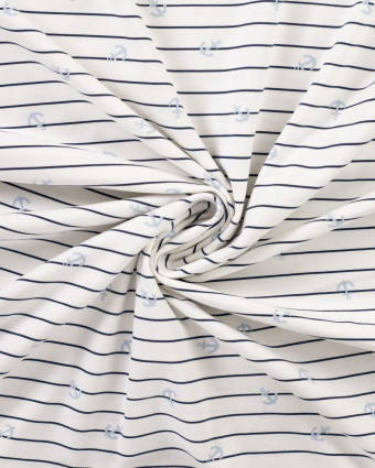 Tissu Jersey à Rayures Motif Encre Bleu Ciel - Mercerine
