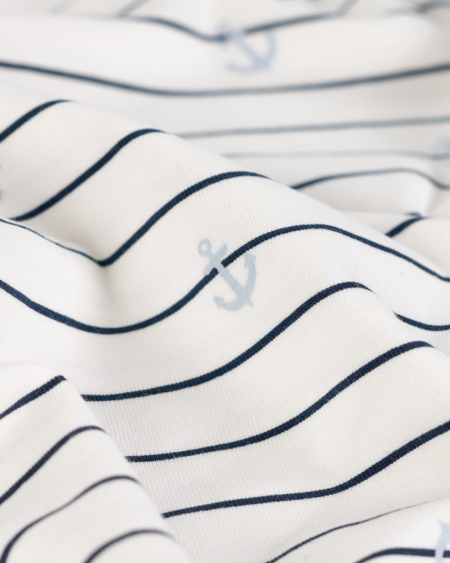 Tissu Jersey à Rayures Motif Encre Bleu Ciel - Mercerine