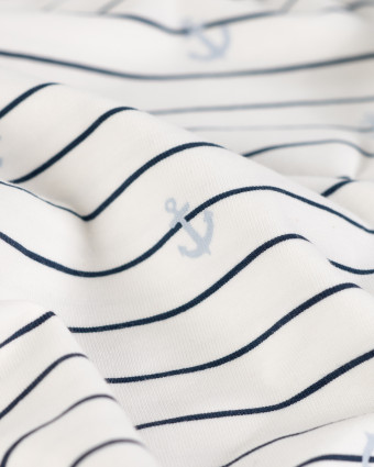 Tissu Jersey à Rayures Motif Encre Bleu Ciel - Mercerine
