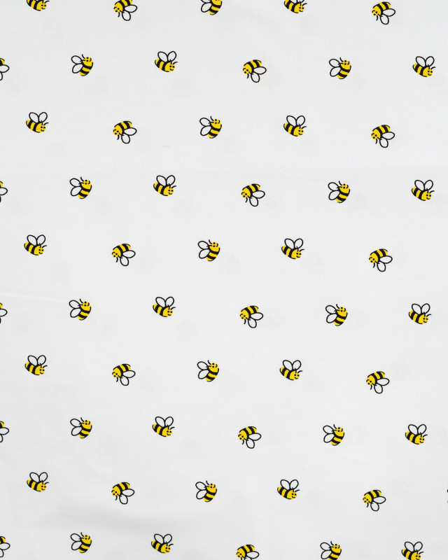 Tissu Jersey Motif Abeilles Fond Blanc - Mercerine