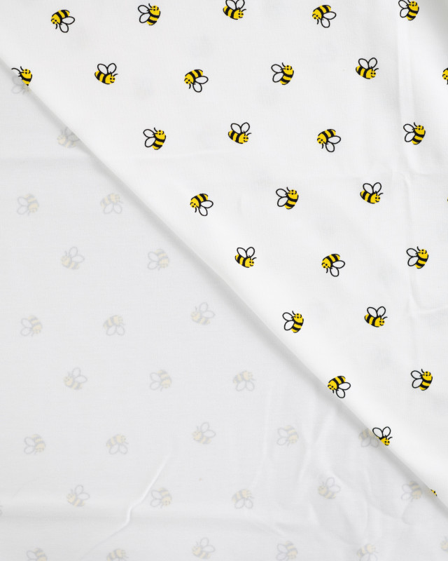Tissu Jersey Motif Abeilles Fond Blanc - Mercerine