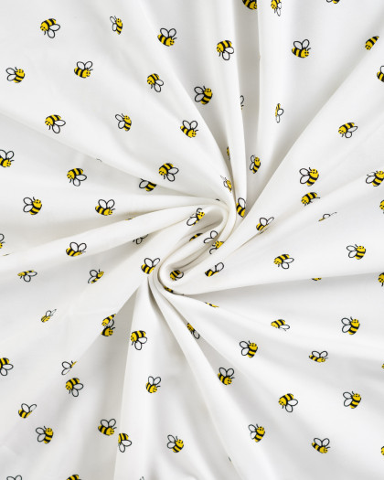 Tissu Jersey Motif Abeilles Fond Blanc - Mercerine