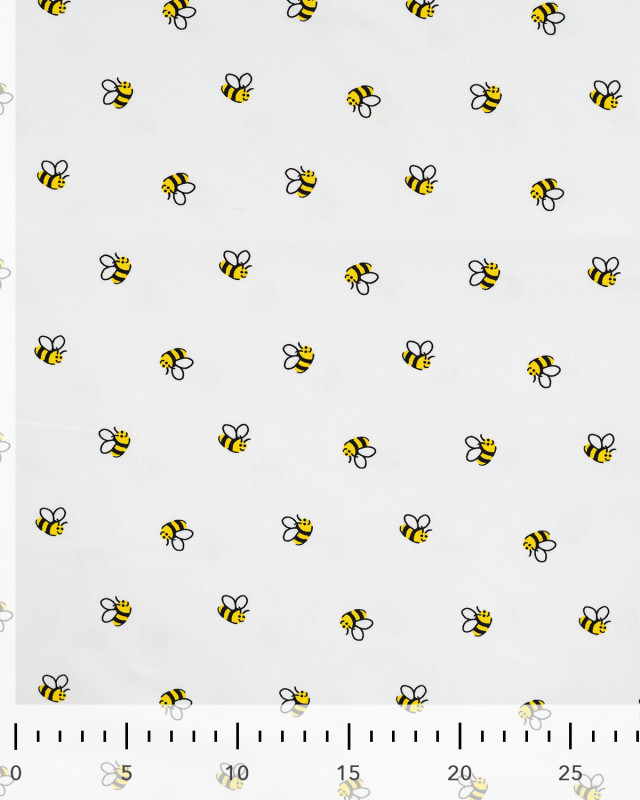 Tissu Jersey Motif Abeilles Fond Blanc - Mercerine